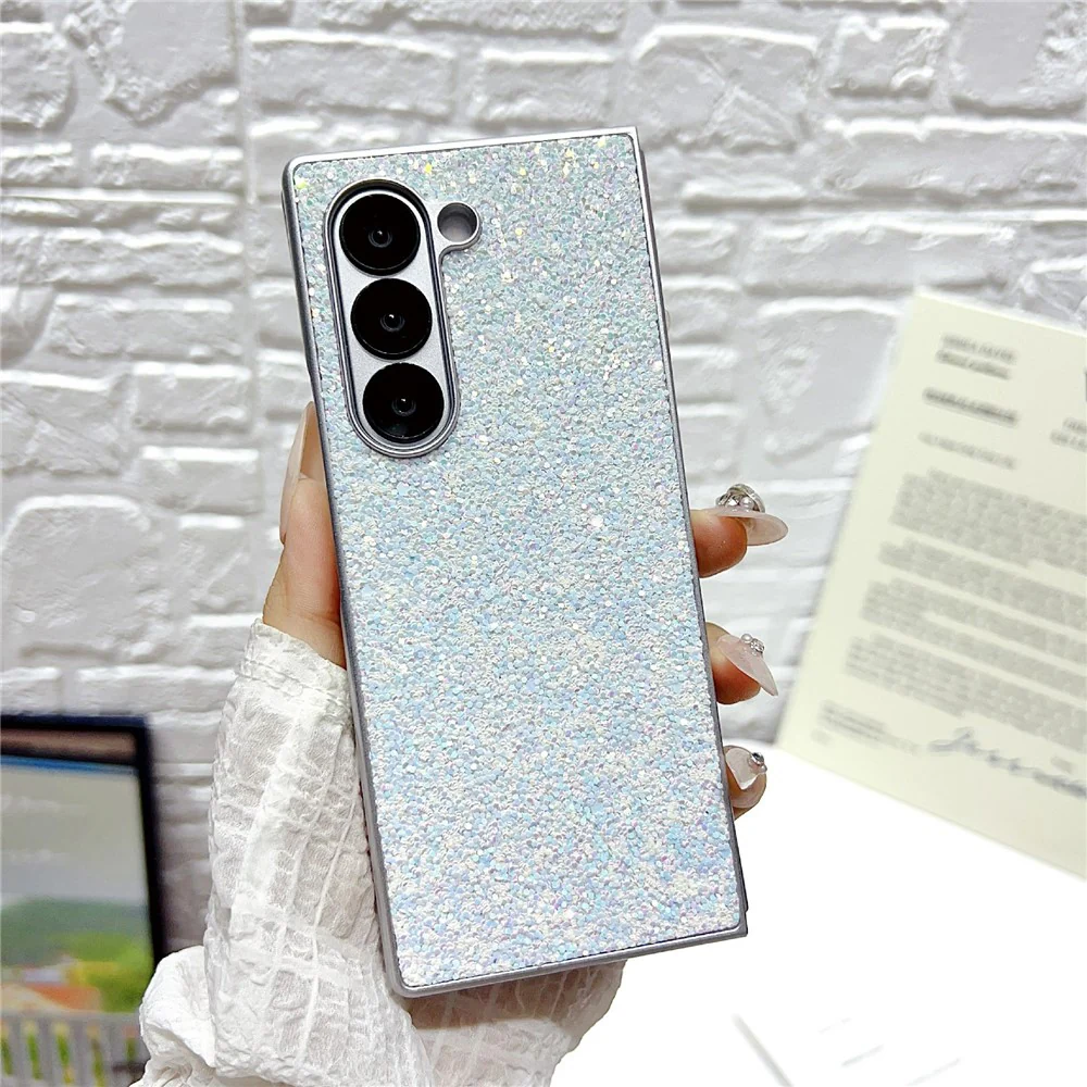 For Samsung Galaxy Z Fold7 5G Case Rubberized Silver Edge Phantom Glitter Hard PC Phone Cover - White - Image 2