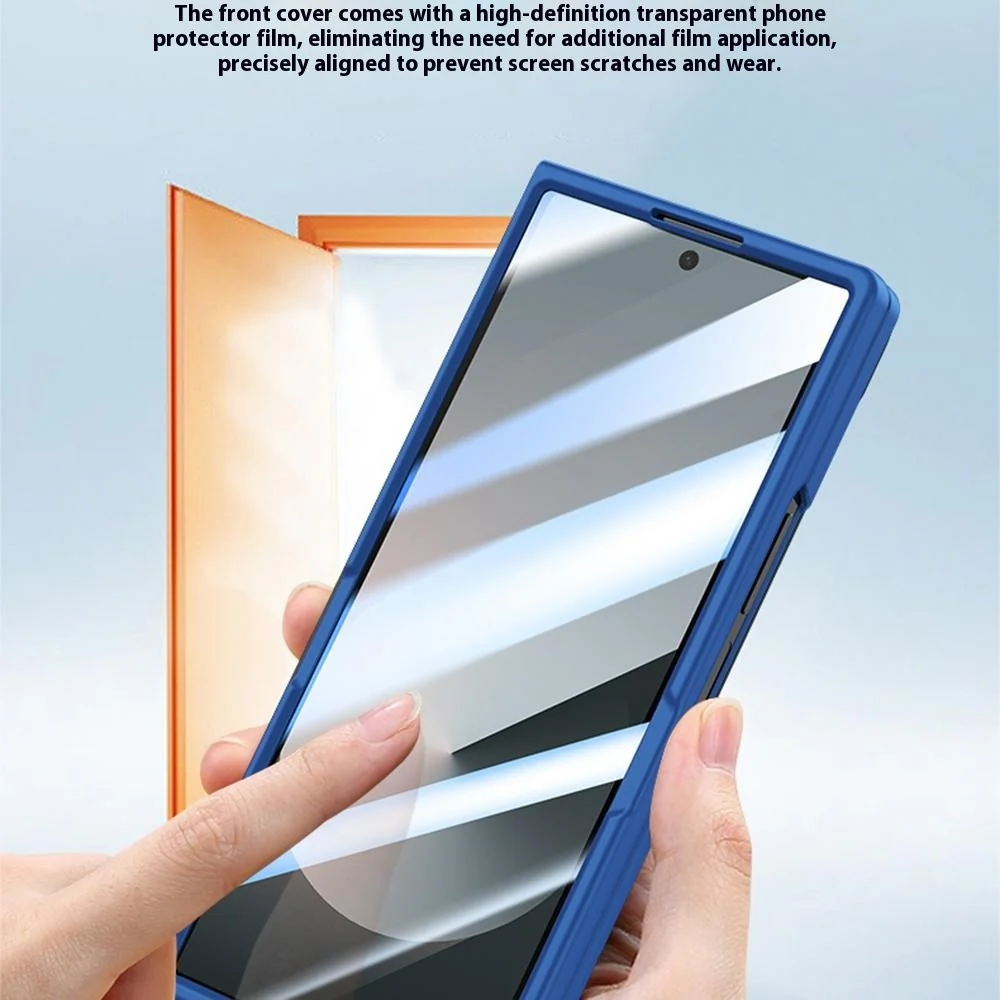 For Samsung Galaxy Z Fold7 5G Case Skin Feel Phone Cover with Tempered Glass Film  /  Pen Slot - Black - Image 5