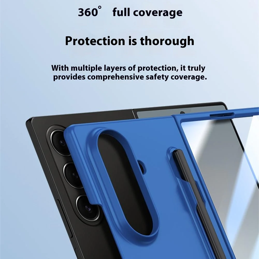 For Samsung Galaxy Z Fold7 5G Case Skin Feel Phone Cover with Tempered Glass Film  /  Pen Slot - Dark Green - Image 6
