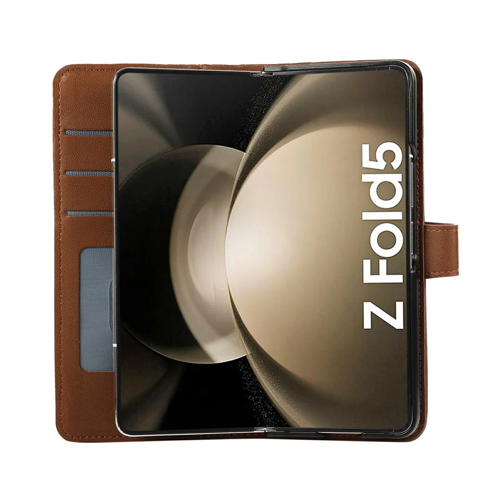 For Samsung Galaxy Z Fold7 5G Case Splicing Imprinted Rhombus Leather Phone Cover with Wrist Strap - Brown - Image 3