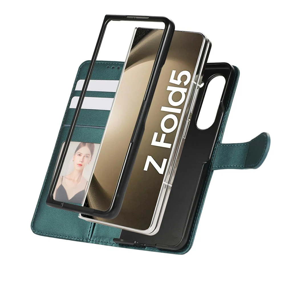For Samsung Galaxy Z Fold7 5G Case Splicing Imprinted Rhombus Leather Phone Cover with Wrist Strap - Green - Image 4