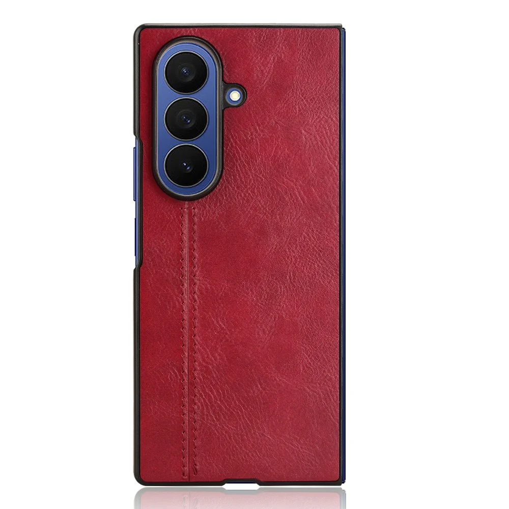 For Samsung Galaxy Z Fold7 5G Case Stitching Line PU Leather Coated PC Phone Cover - Red - Image 2