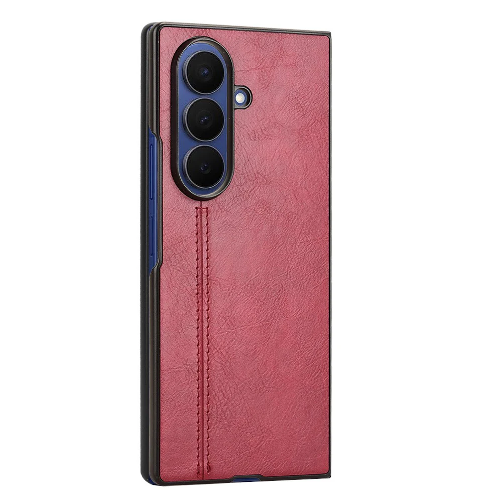 For Samsung Galaxy Z Fold7 5G Case Stitching Line PU Leather Coated PC Phone Cover - Red - Image 3