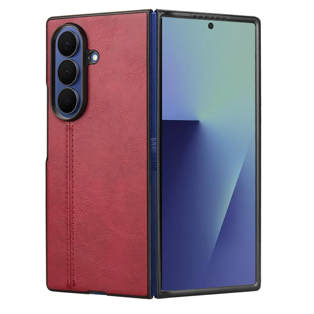 For Samsung Galaxy Z Fold7 5G Case Stitching Line PU Leather Coated PC Phone Cover - Red - Image 4