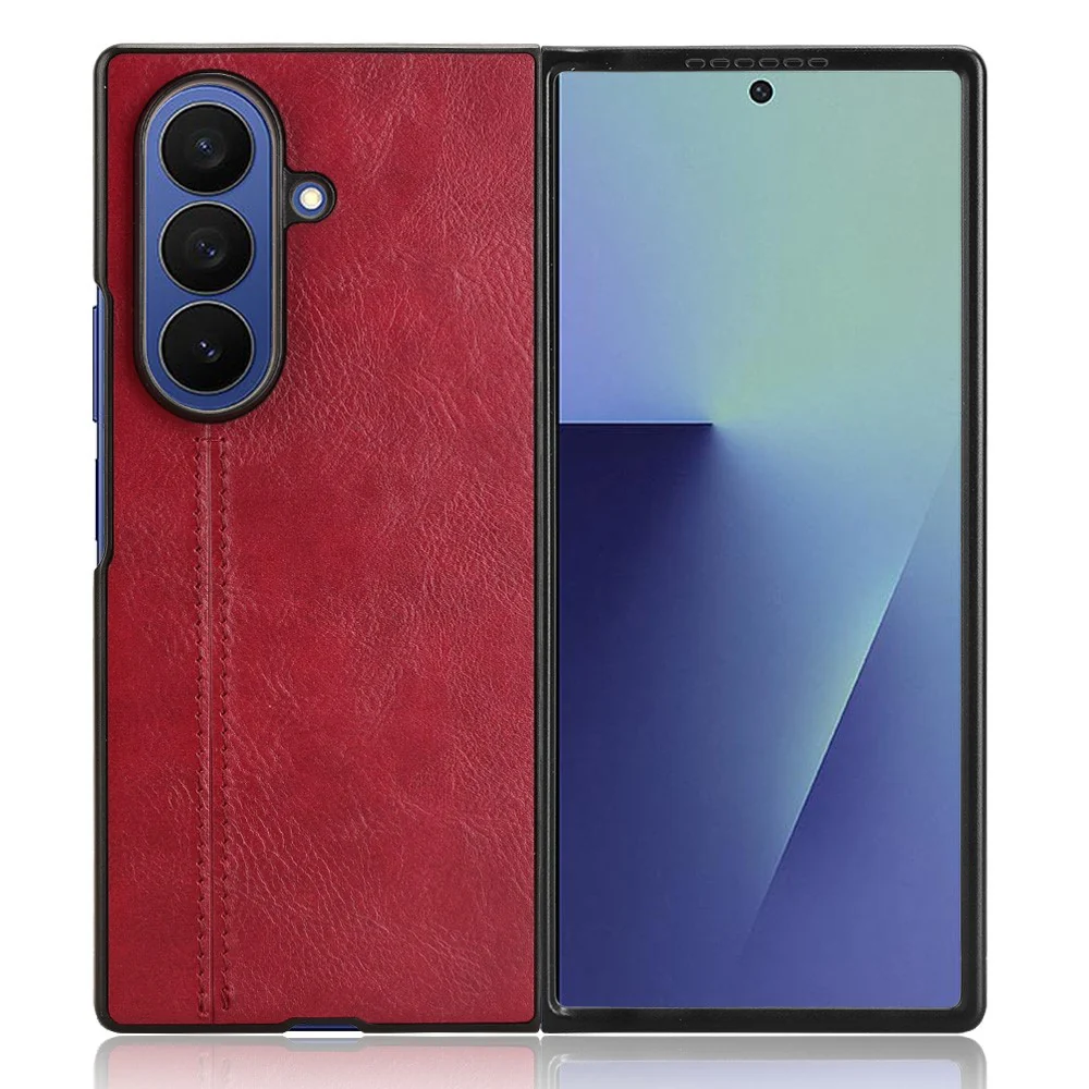 For Samsung Galaxy Z Fold7 5G Case Stitching Line PU Leather Coated PC Phone Cover - Red - Image 5