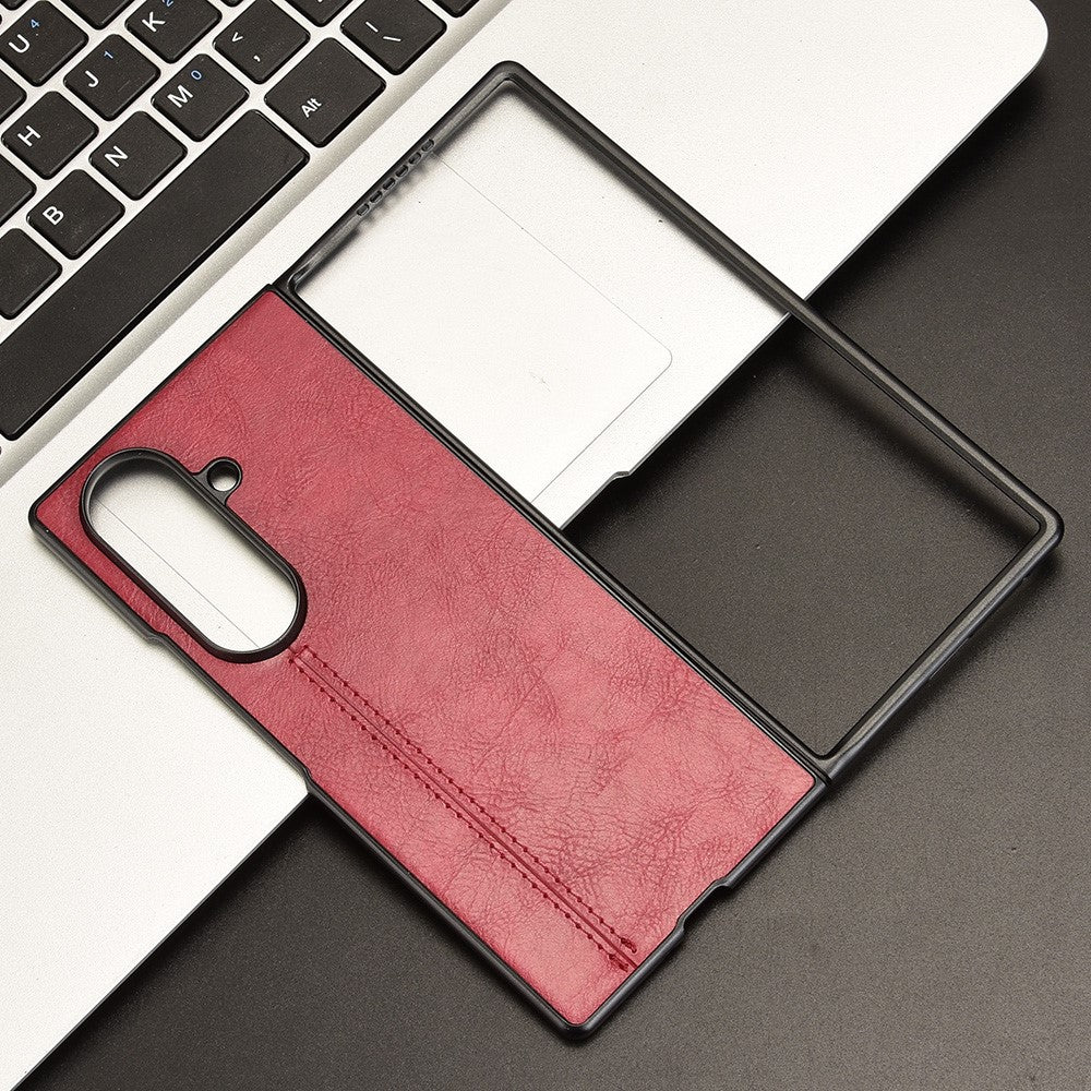 For Samsung Galaxy Z Fold7 5G Case Stitching Line PU Leather Coated PC Phone Cover - Red - Image 7