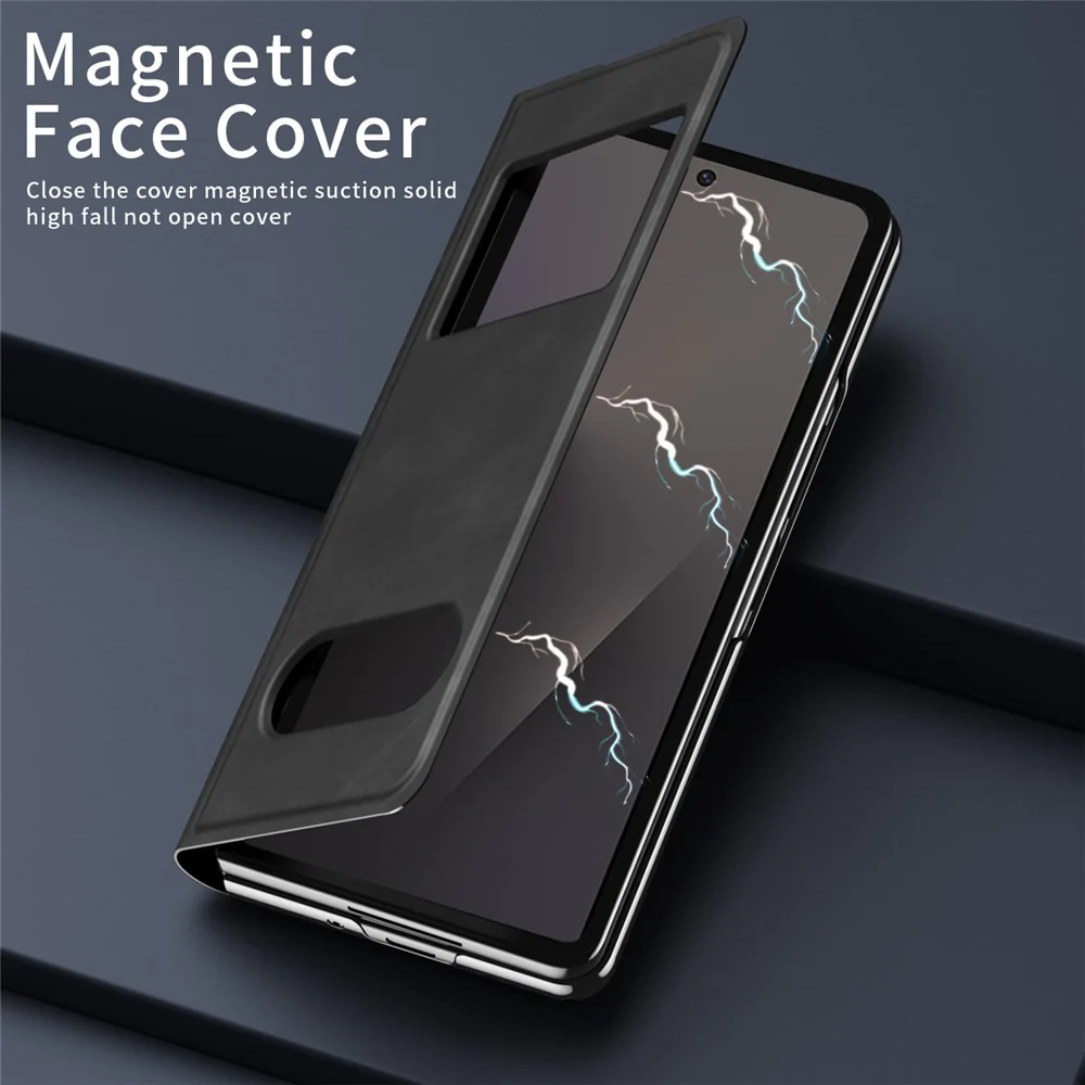 For Samsung Galaxy Z Fold7 5G Case View Window PU Leather Phone Cover - Black - Image 3