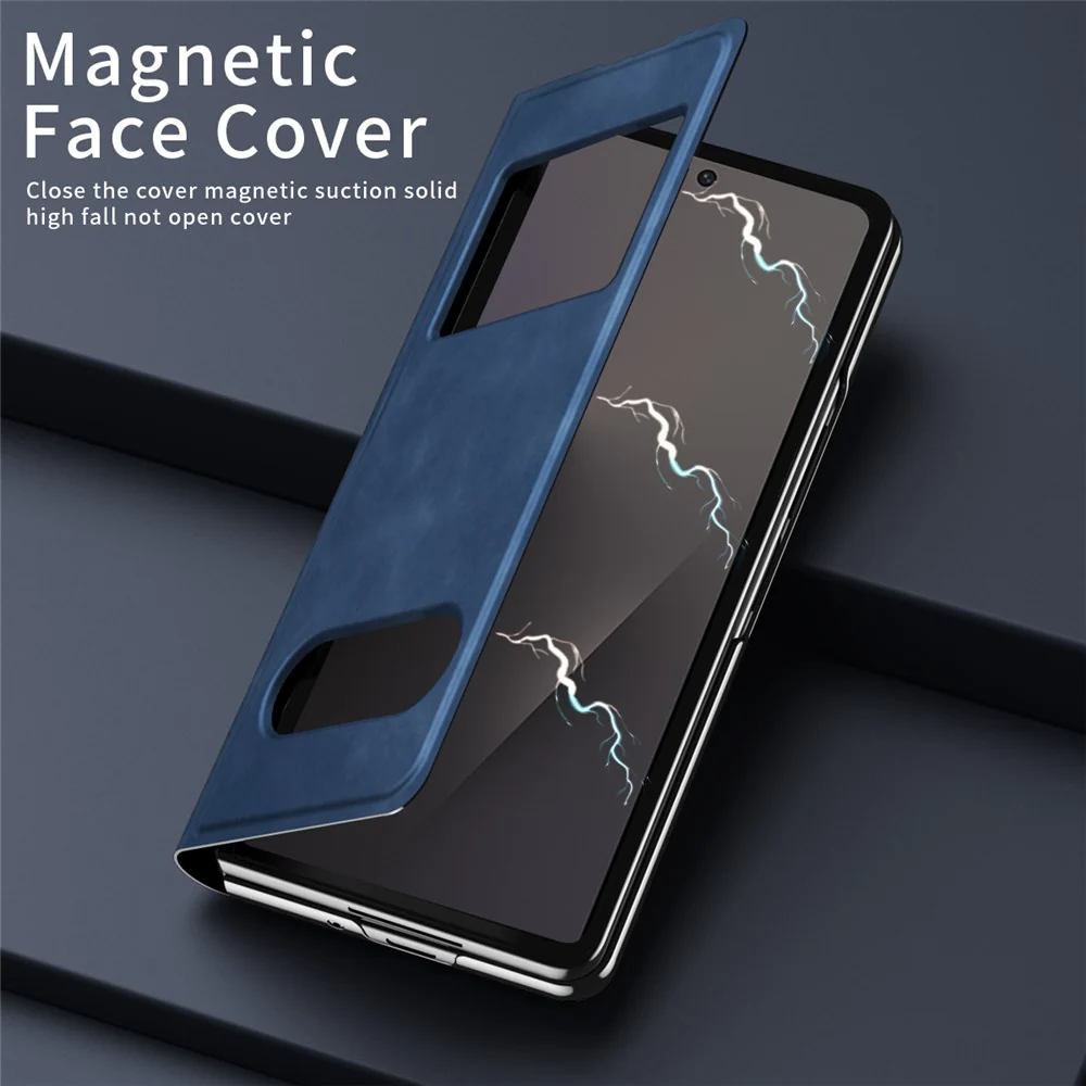 For Samsung Galaxy Z Fold7 5G Case View Window PU Leather Phone Cover - Blue - Image 3