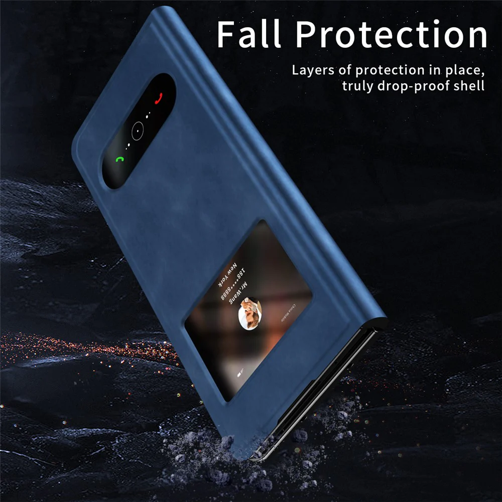 For Samsung Galaxy Z Fold7 5G Case View Window PU Leather Phone Cover - Blue - Image 4