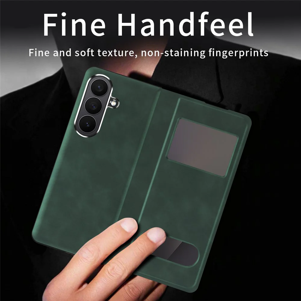 For Samsung Galaxy Z Fold7 5G Case View Window PU Leather Phone Cover - Green - Image 5