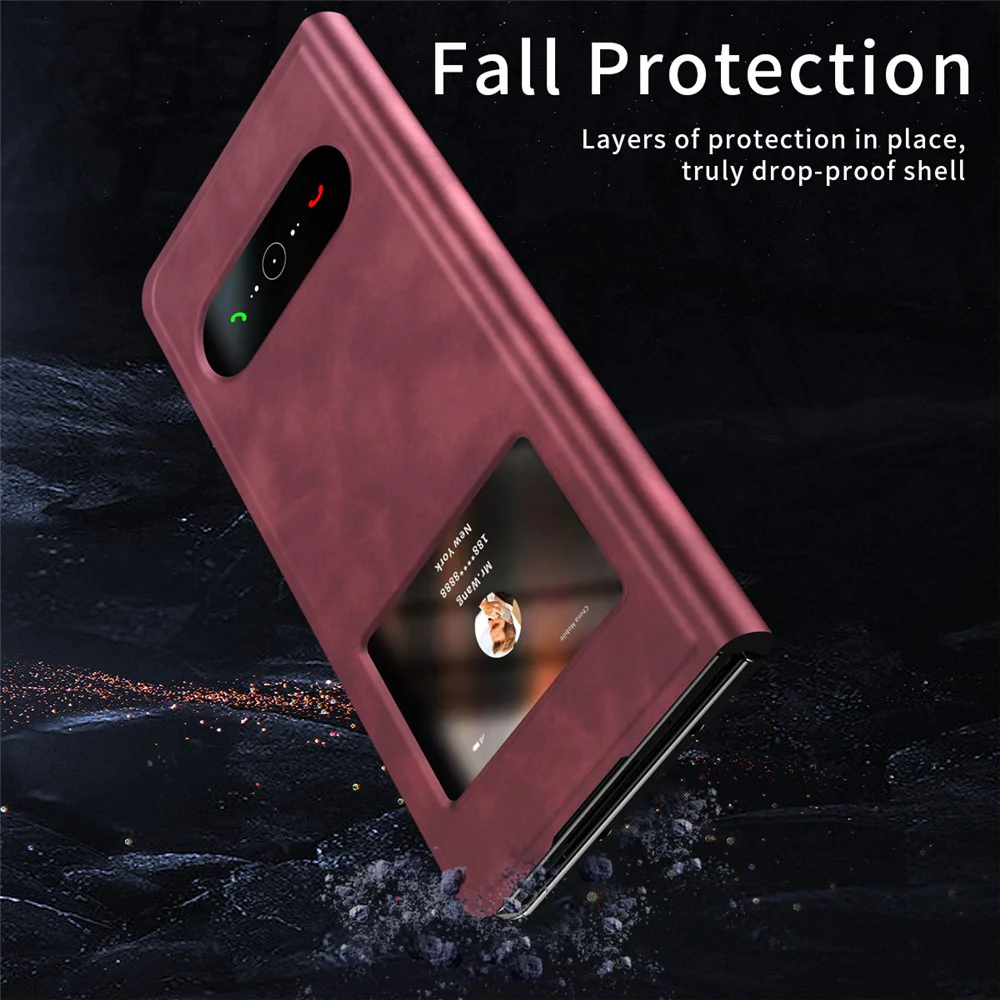 For Samsung Galaxy Z Fold7 5G Case View Window PU Leather Phone Cover - Red - Image 4