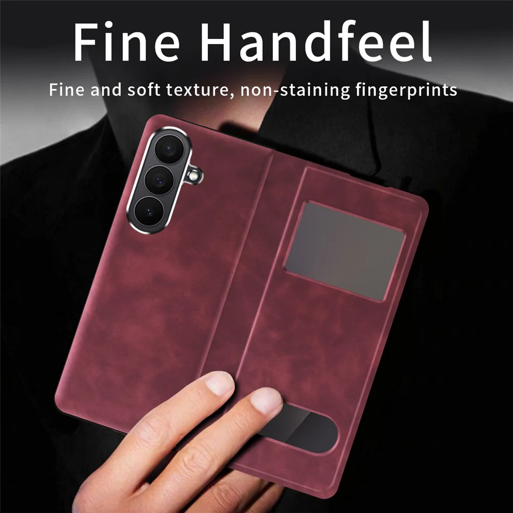 For Samsung Galaxy Z Fold7 5G Case View Window PU Leather Phone Cover - Red - Image 5