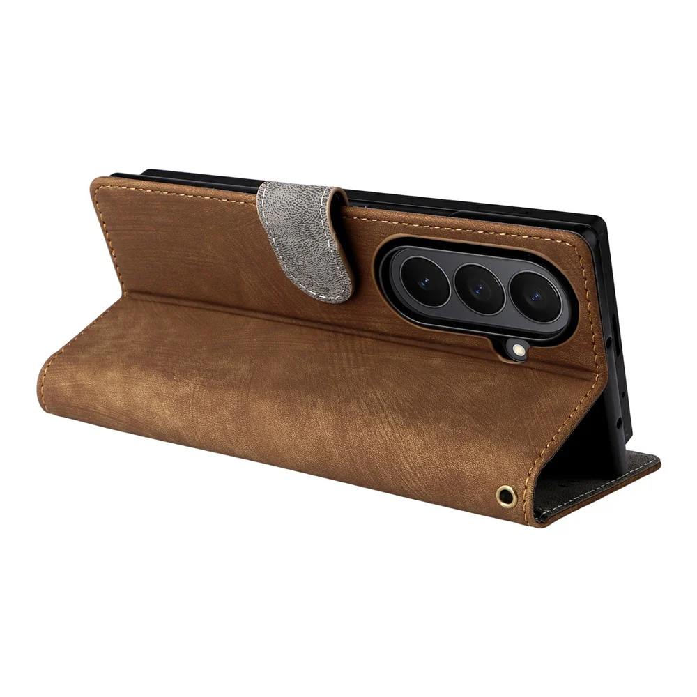 For Samsung Galaxy Z Fold7 5G Case Wallet RFID Blocking PU Leather Phone Cover Stand with Strap - Brown - Image 6