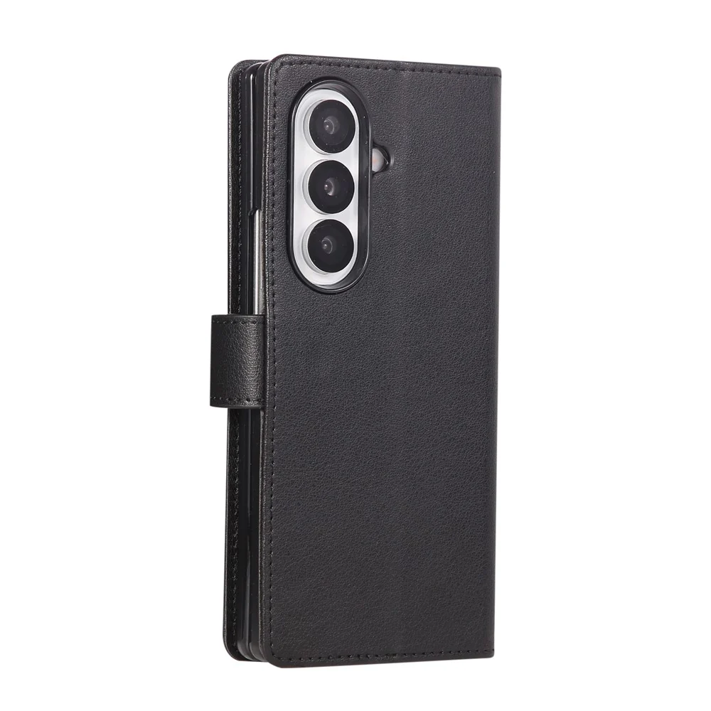 For Samsung Galaxy Z Fold7 5G Case Wallet Stand PU Leather Phone Cover with Wrist Strap - Black - Image 5