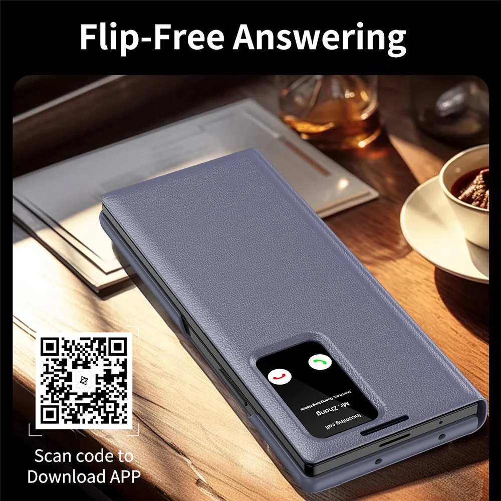 For Samsung Galaxy Z Fold7 5G Case with Card Holder Smart View Window Leather Phone Cover - Lavender Grey - Image 7
