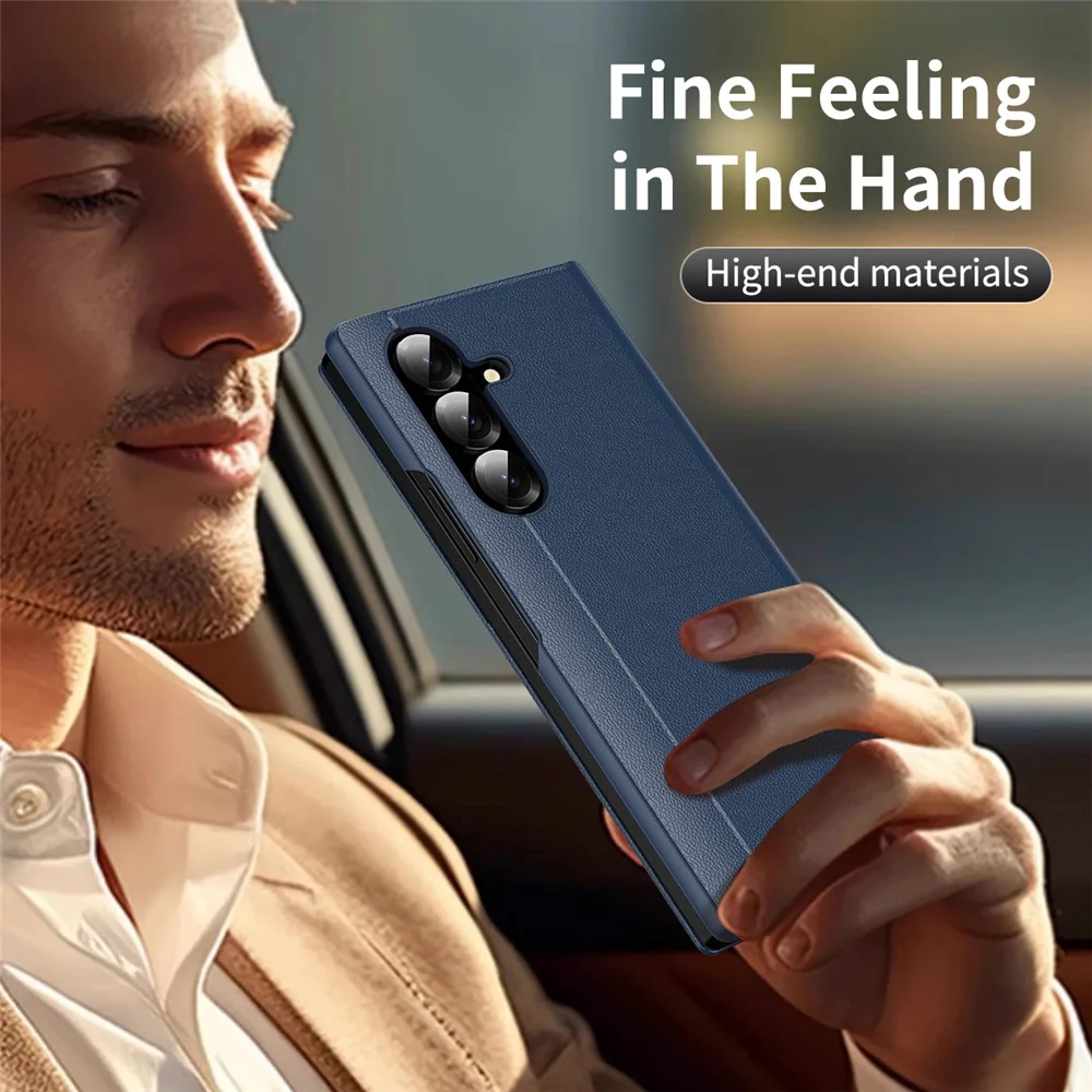 For Samsung Galaxy Z Fold7 5G Case with Card Holder Smart View Window Leather Phone Cover - Sapphire - Image 5