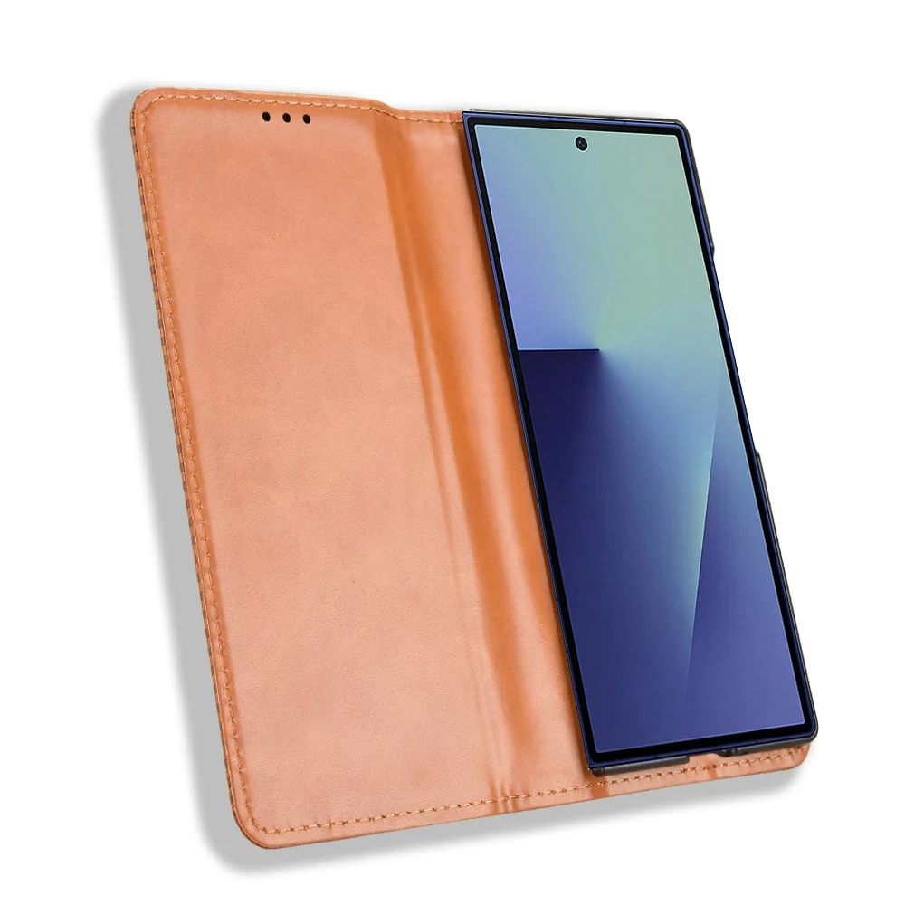 For Samsung Galaxy Z Fold7 5G Case with Pencil Holder Retro PU Leather Phone Cover - Brown - Image 2