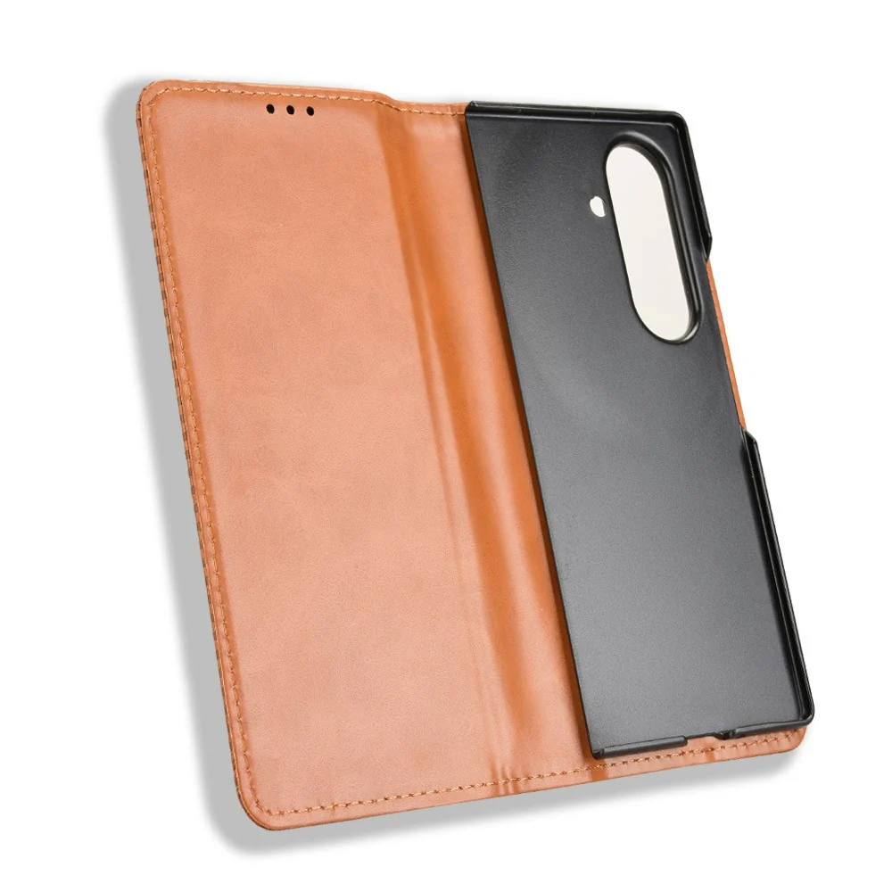 For Samsung Galaxy Z Fold7 5G Case with Pencil Holder Retro PU Leather Phone Cover - Brown - Image 4