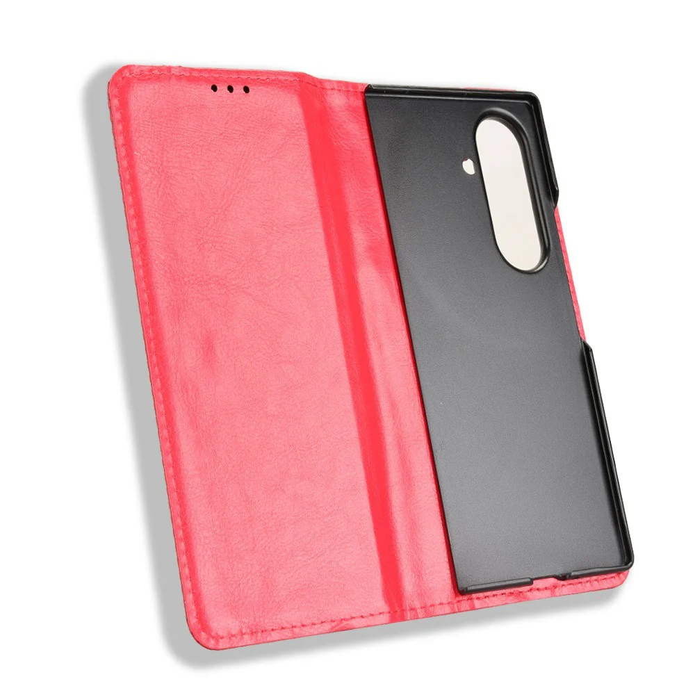 For Samsung Galaxy Z Fold7 5G Case with Pencil Holder Retro PU Leather Phone Cover - Red - Image 4