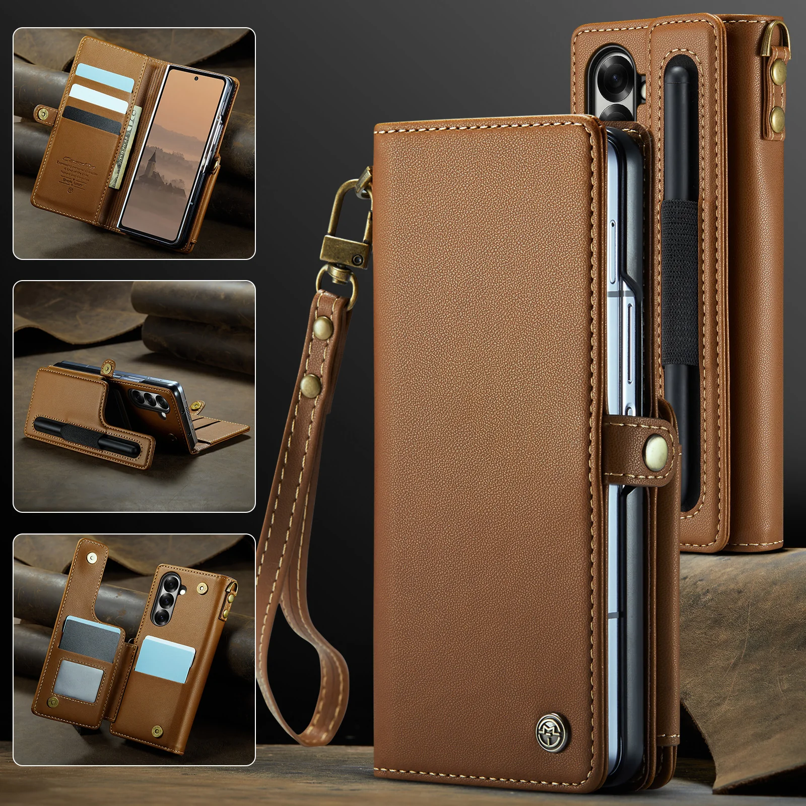 For Samsung Galaxy Z Fold7 5G Case with RFID Blocking 5 Card Slots CASEME C22 Leather Back Cover - Brown - Image 4