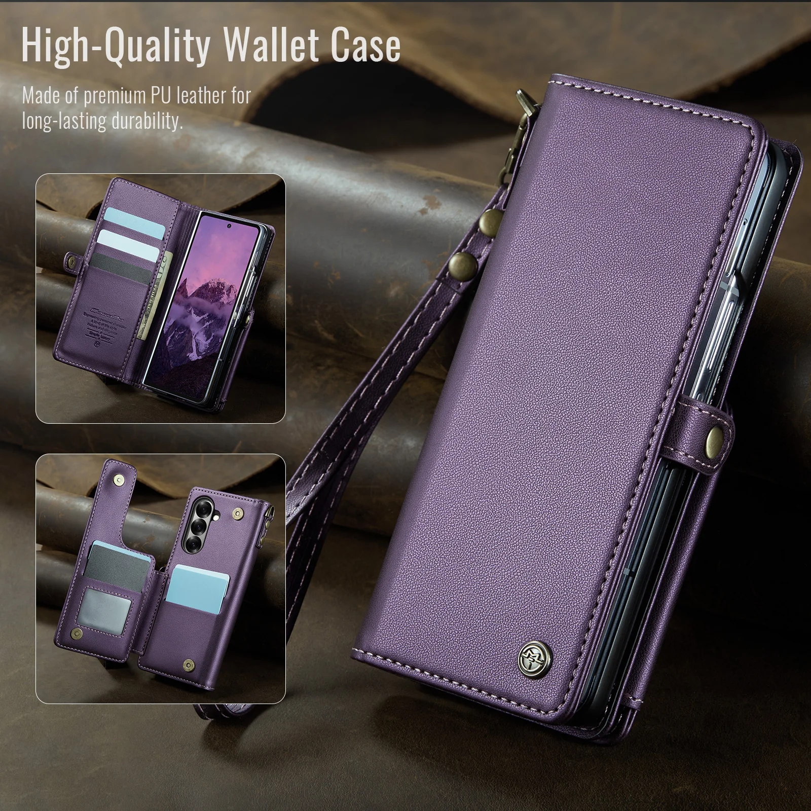 For Samsung Galaxy Z Fold7 5G Case with RFID Blocking 5 Card Slots CASEME C22 Leather Back Cover - Purple - Image 7