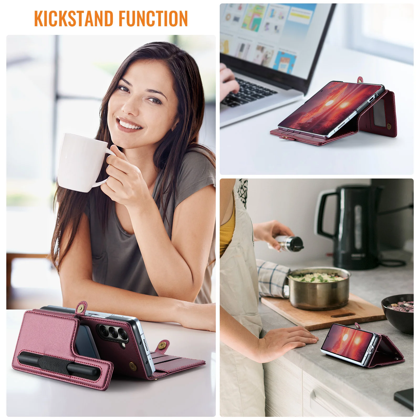 For Samsung Galaxy Z Fold7 5G Case with RFID Blocking 5 Card Slots CASEME C22 Leather Back Cover - Red - Image 8