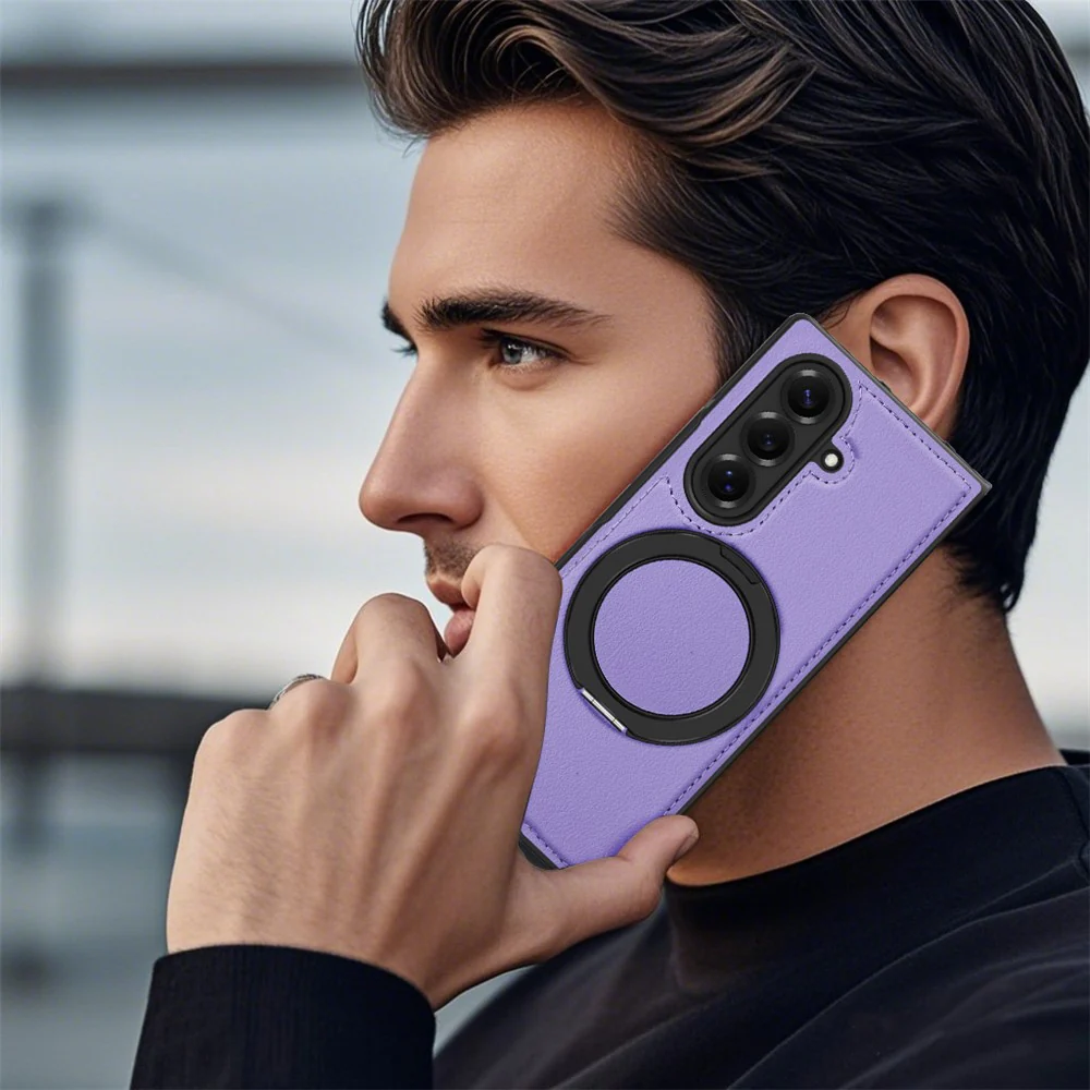 For Samsung Galaxy Z Fold7 5G Case with Ring Kickstand Compatible with MagSafe PU Leather Back Cover - Purple - Image 8