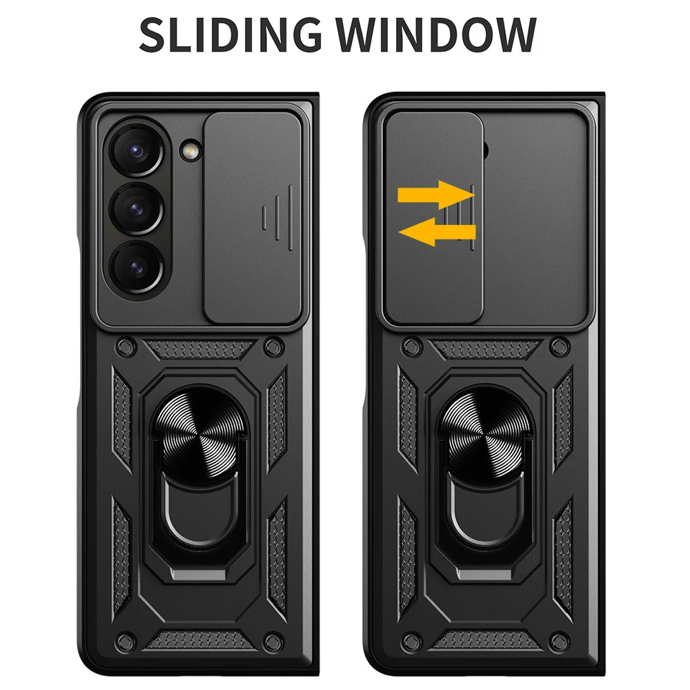 For Samsung Galaxy Z Fold7 5G Case with Slide Camera Lid PC + TPU Kickstand Phone Cover - Blue - Image 2