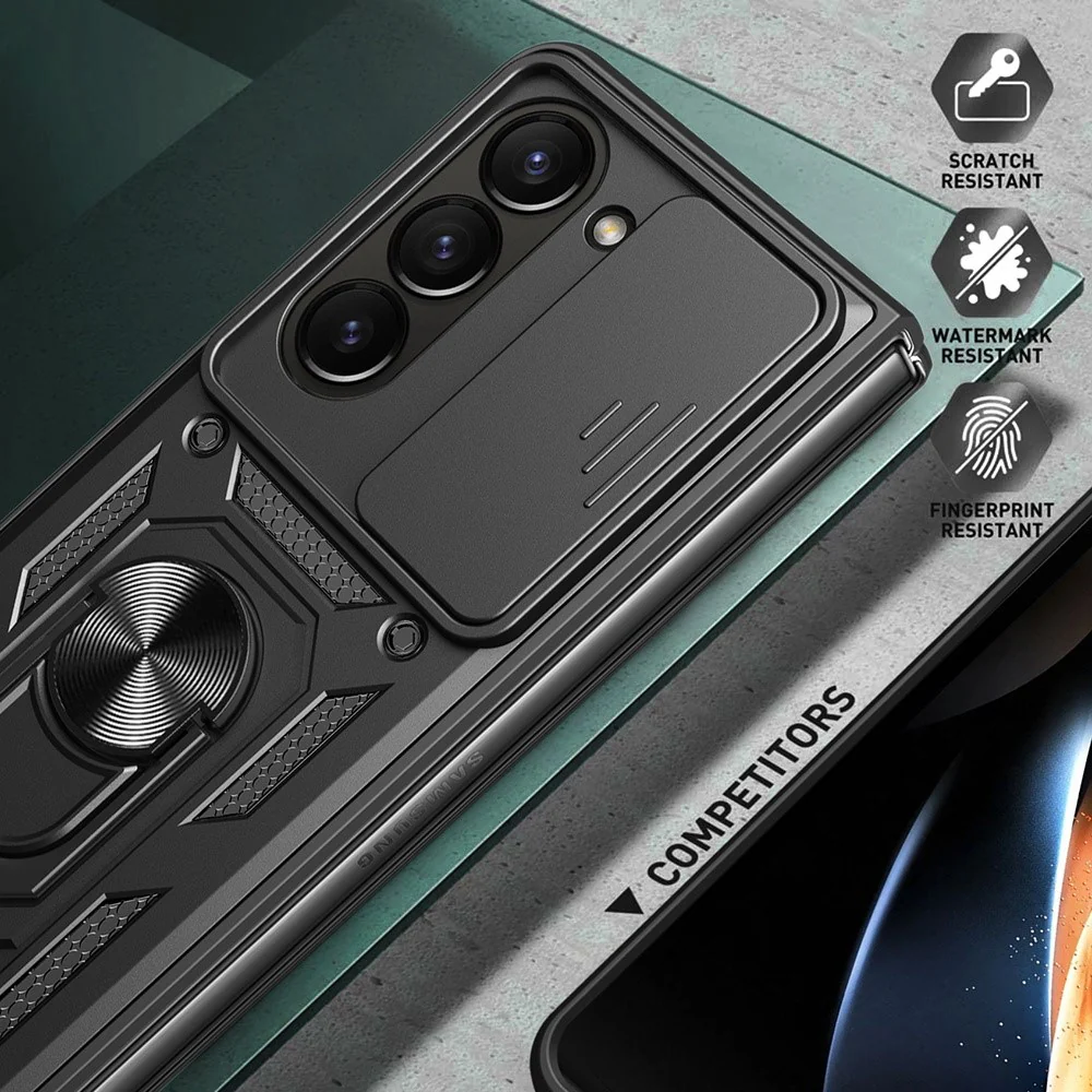For Samsung Galaxy Z Fold7 5G Case with Slide Camera Lid PC + TPU Kickstand Phone Cover - Green - Image 7