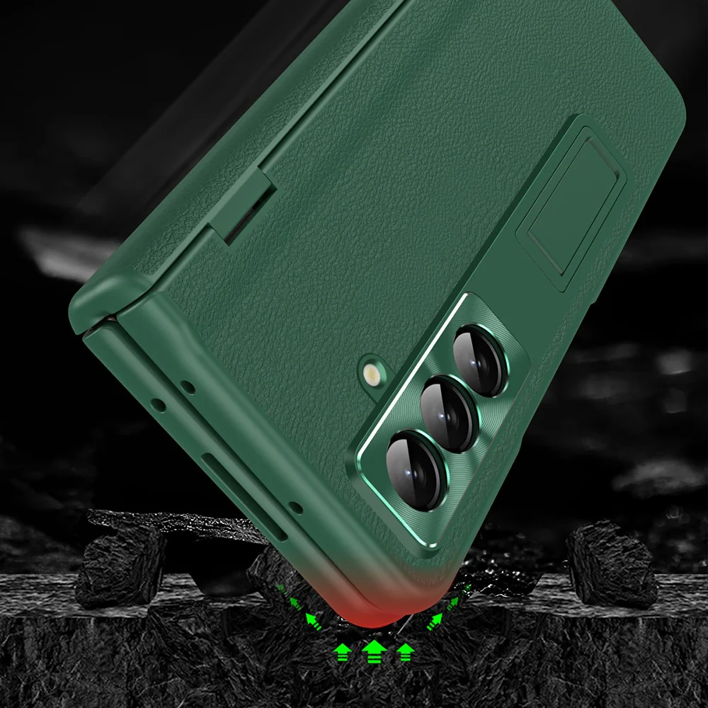 For Samsung Galaxy Z Fold7 5G Case with Tempered Glass Film Kickstand PC + PU Leather Folding Phone Cover - Green - Image 8