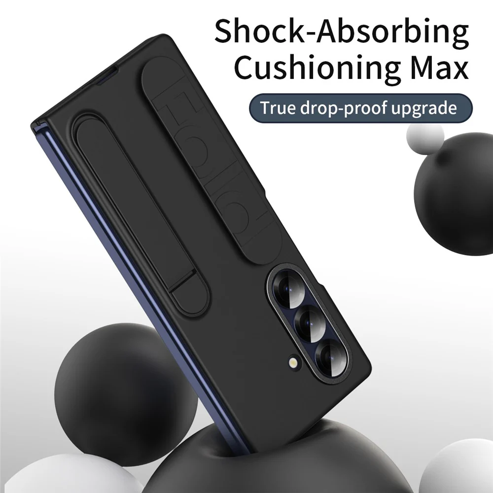 For Samsung Galaxy Z Fold7 5G Case with Tempered Glass Film Kickstand Wristband PC + Silicone Phone Cover - Black - Image 4