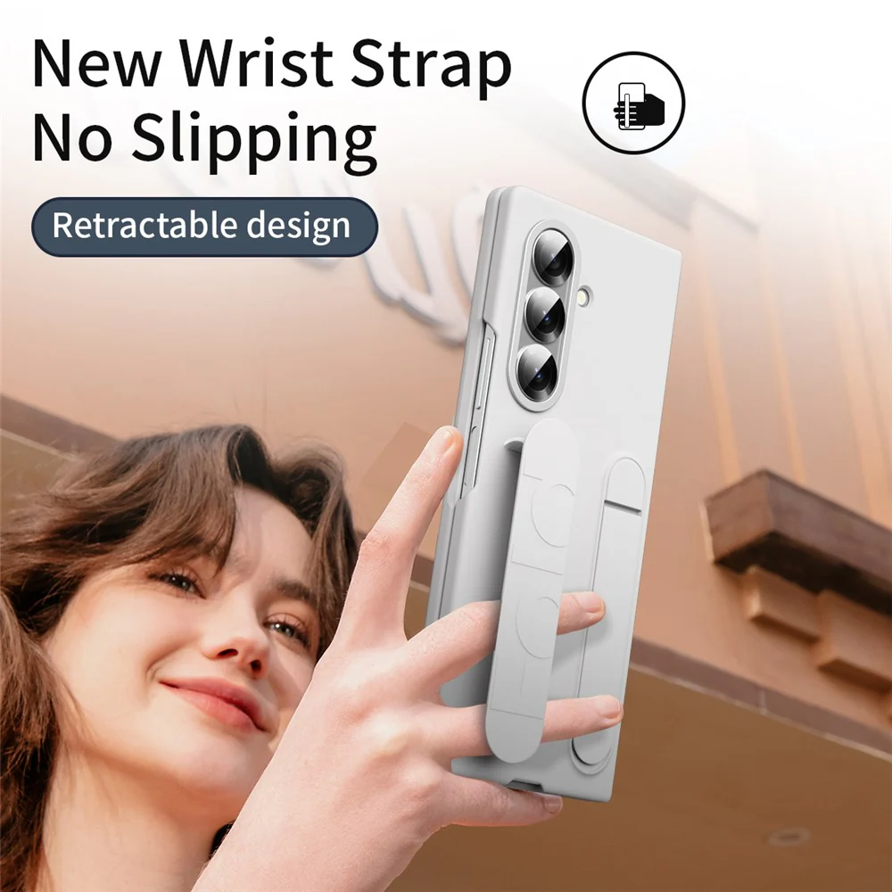 For Samsung Galaxy Z Fold7 5G Case with Tempered Glass Film Kickstand Wristband PC + Silicone Phone Cover - White - Image 3