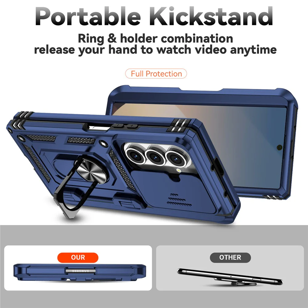 For Samsung Galaxy Z Fold7 5G Case with Wrist Strap / Kickstand Hinge Protection PC + TPU Phone Cover - Blue - Image 3