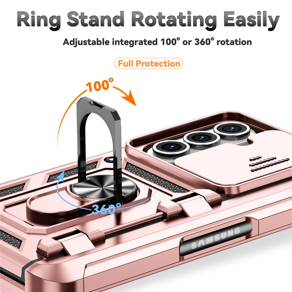 For Samsung Galaxy Z Fold7 5G Case with Wrist Strap / Kickstand Hinge Protection PC + TPU Phone Cover - Rose Gold - Image 7
