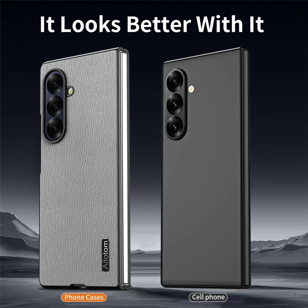 For Samsung Galaxy Z Fold7 5G Case Wood Texture PU Leather Coated PC TPU Phone Cover - Black - Image 4