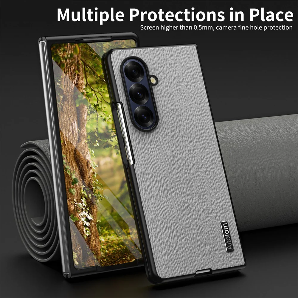 For Samsung Galaxy Z Fold7 5G Case Wood Texture PU Leather Coated PC TPU Phone Cover - Black - Image 5