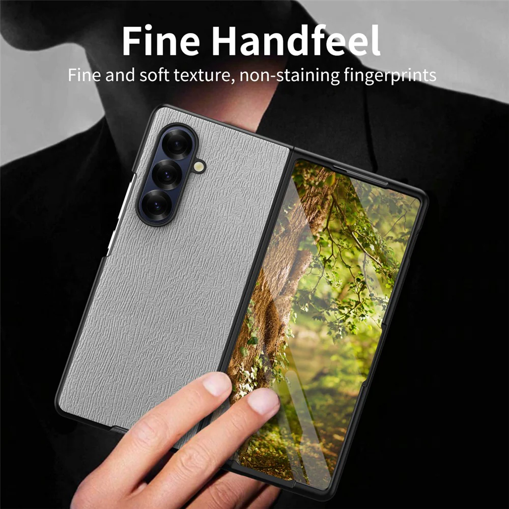 For Samsung Galaxy Z Fold7 5G Case Wood Texture PU Leather Coated PC TPU Phone Cover - Black - Image 6