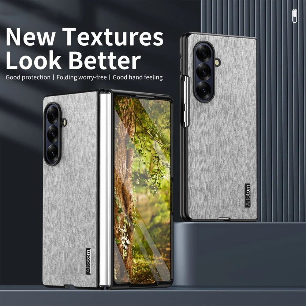 For Samsung Galaxy Z Fold7 5G Case Wood Texture PU Leather Coated PC TPU Phone Cover - Blue - Image 3