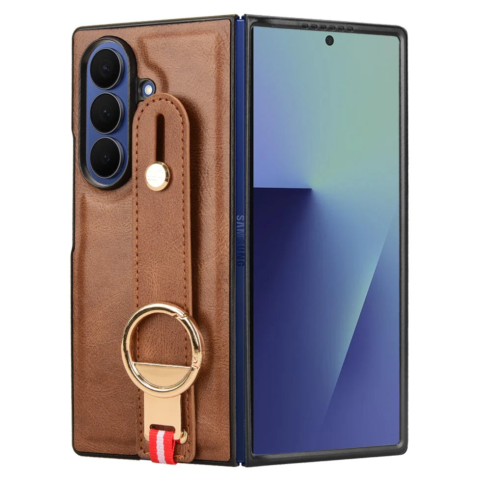 For Samsung Galaxy Z Fold7 5G Case Wristband Kickstand Leather + PC + TPU Phone Cover with Bottle Opener - Brown - Image 4