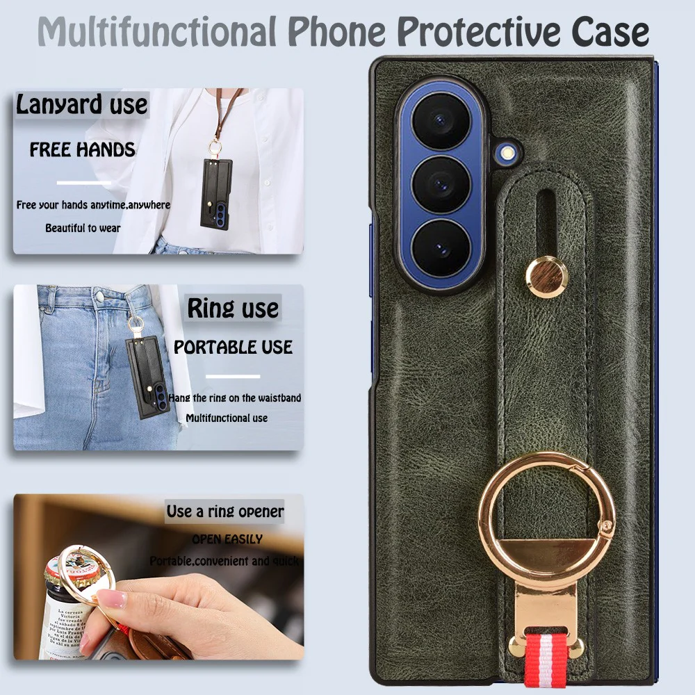 For Samsung Galaxy Z Fold7 5G Case Wristband Kickstand Leather + PC + TPU Phone Cover with Bottle Opener - Green - Image 6