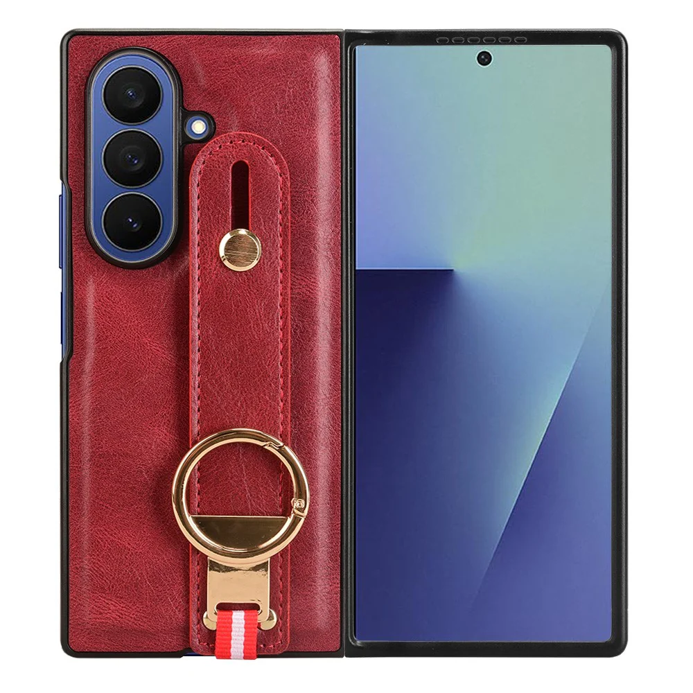 For Samsung Galaxy Z Fold7 5G Case Wristband Kickstand Leather + PC + TPU Phone Cover with Bottle Opener - Red - Image 5