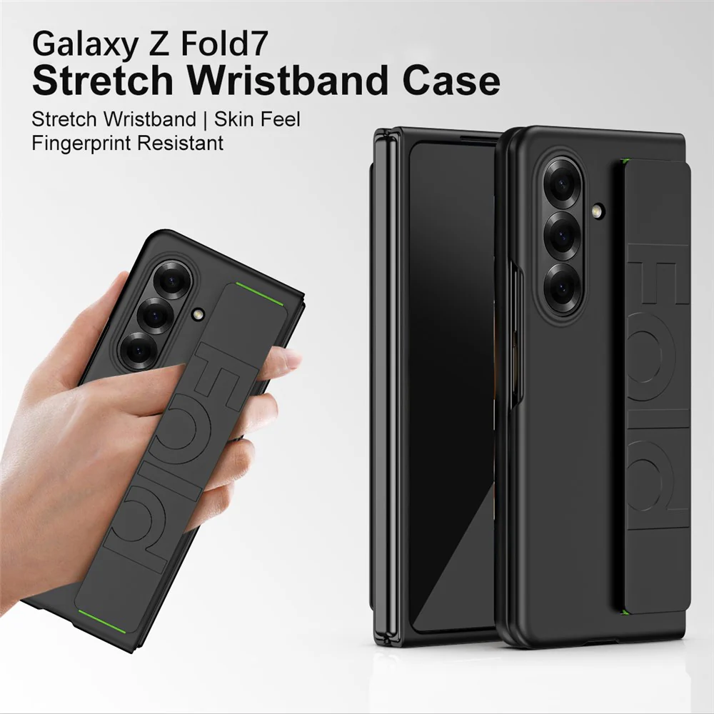 For Samsung Galaxy Z Fold7 5G Case Wristband Rubberized Hard PC Phone Cover - - Black - Image 2