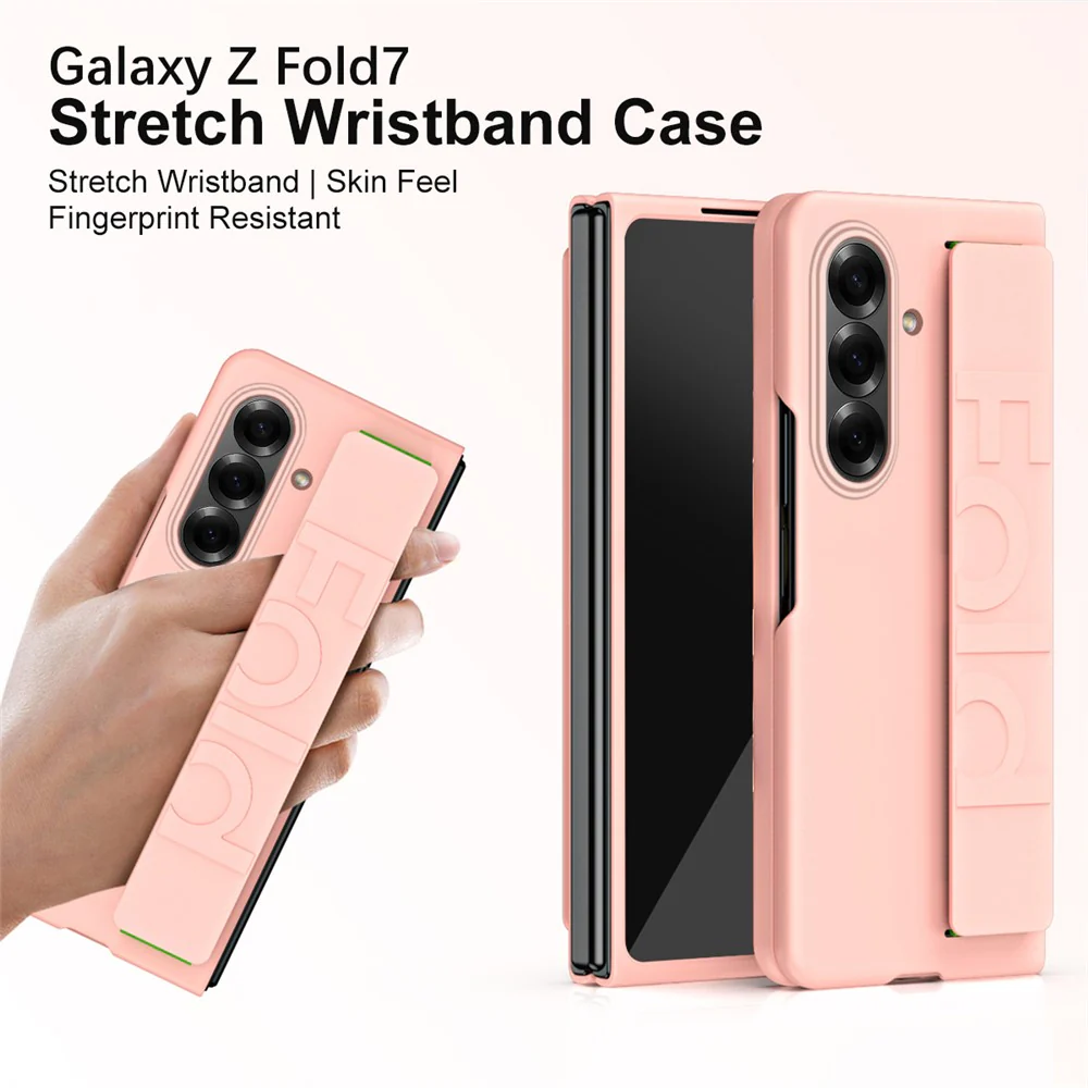 For Samsung Galaxy Z Fold7 5G Case Wristband Rubberized Hard PC Phone Cover - - Pink - Image 2