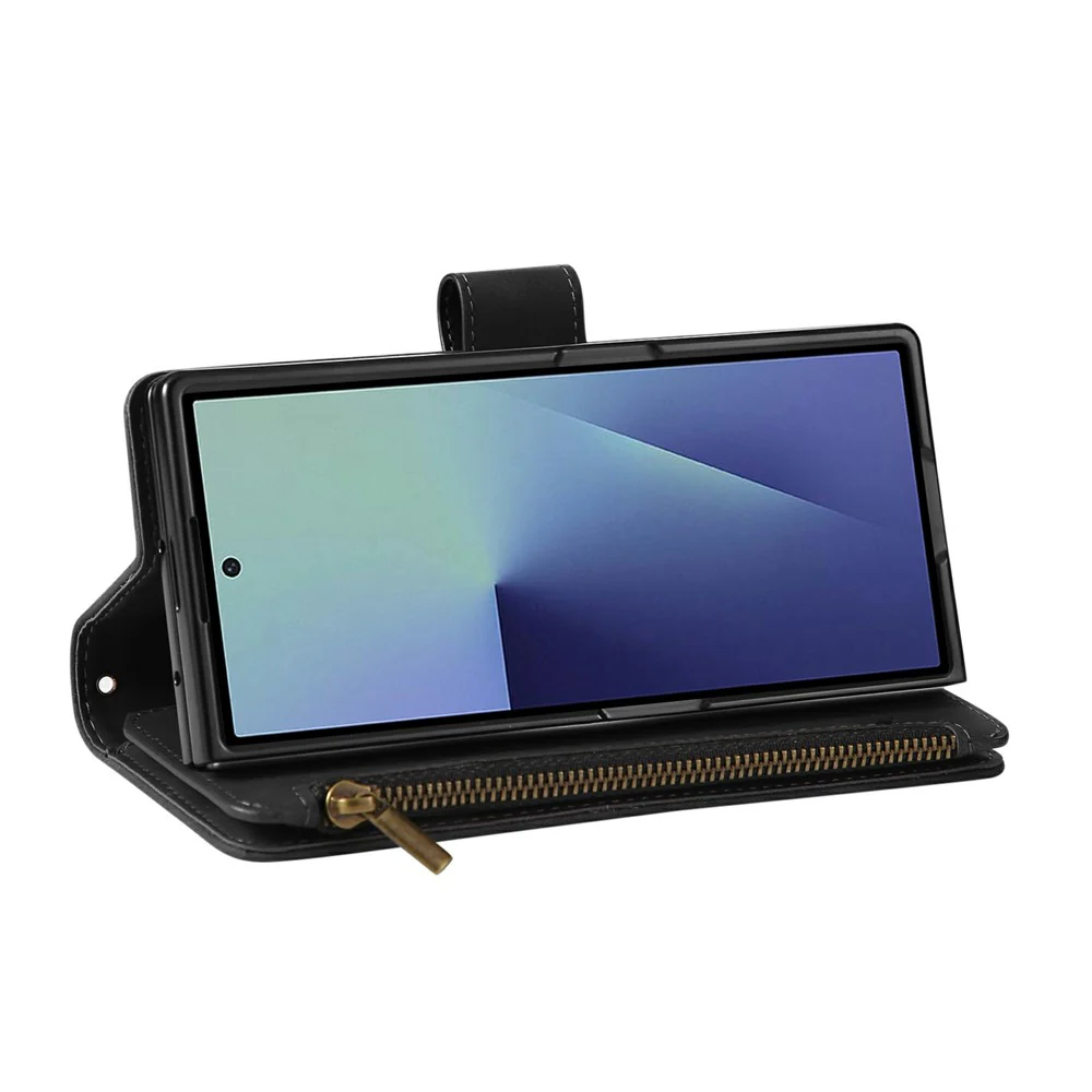 For Samsung Galaxy Z Fold7 5G Case Zipper Wallet Leather Phone Cover with Shoulder Strap - Black - Image 3