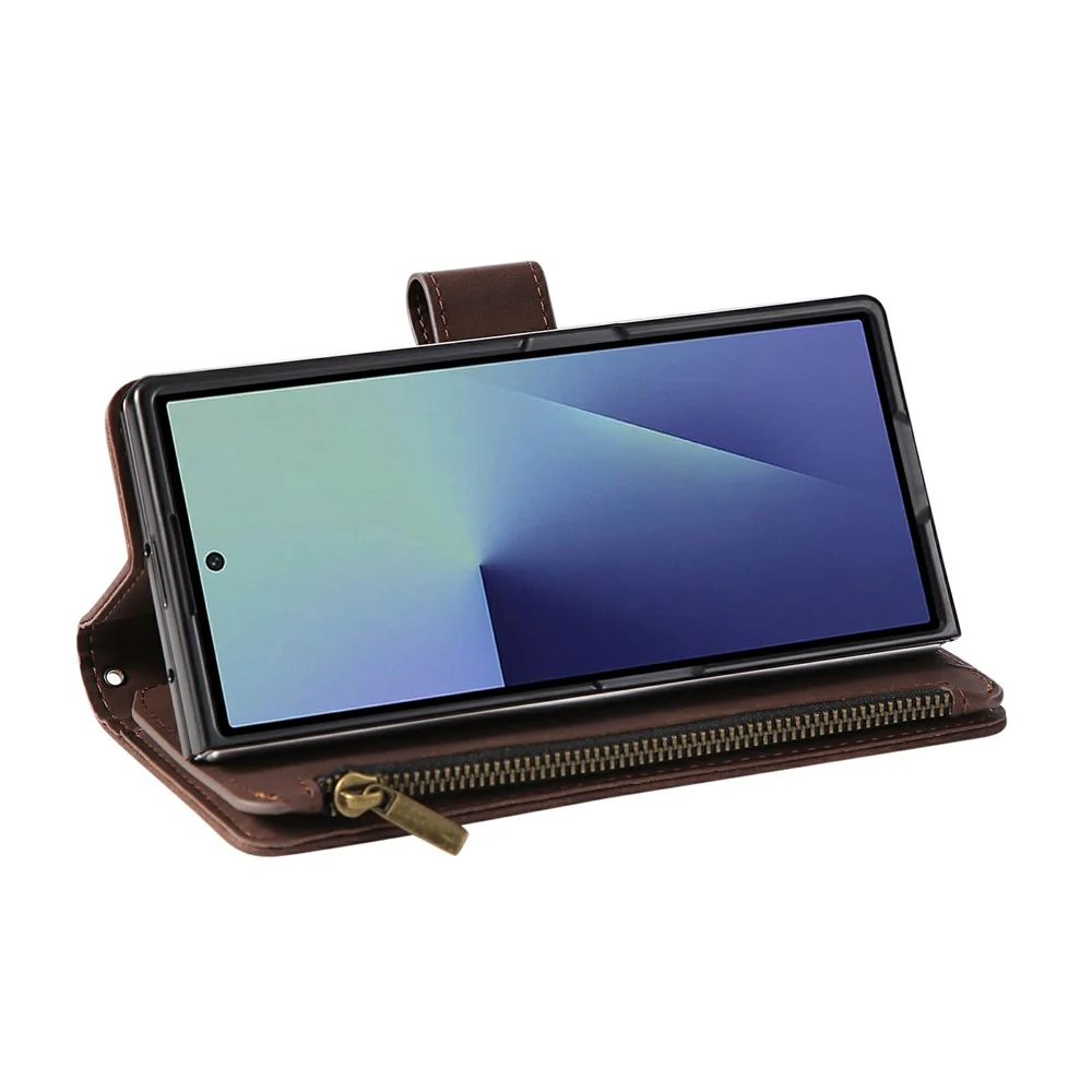 For Samsung Galaxy Z Fold7 5G Case Zipper Wallet Leather Phone Cover with Shoulder Strap - Coffee - Image 3
