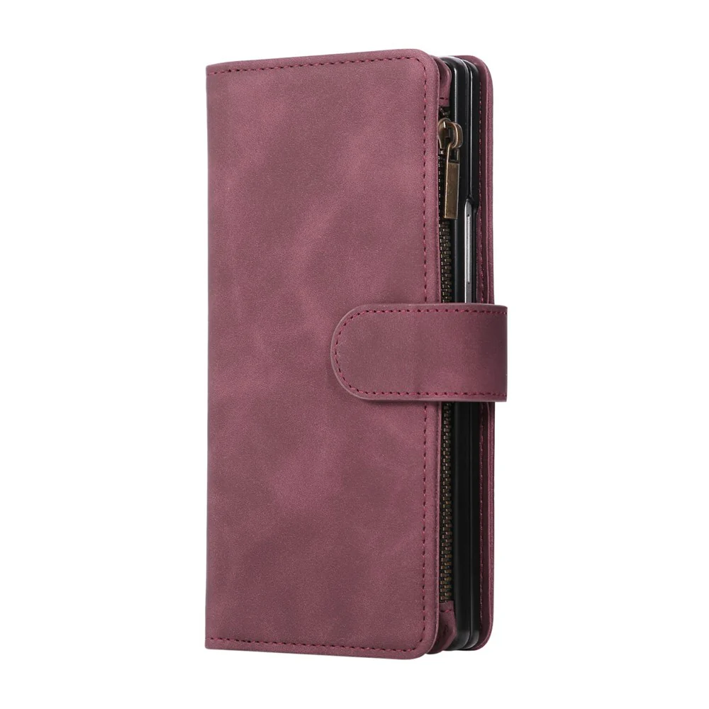 For Samsung Galaxy Z Fold7 5G Case Zipper Wallet Leather Phone Cover with Shoulder Strap - Wine Red - Image 8