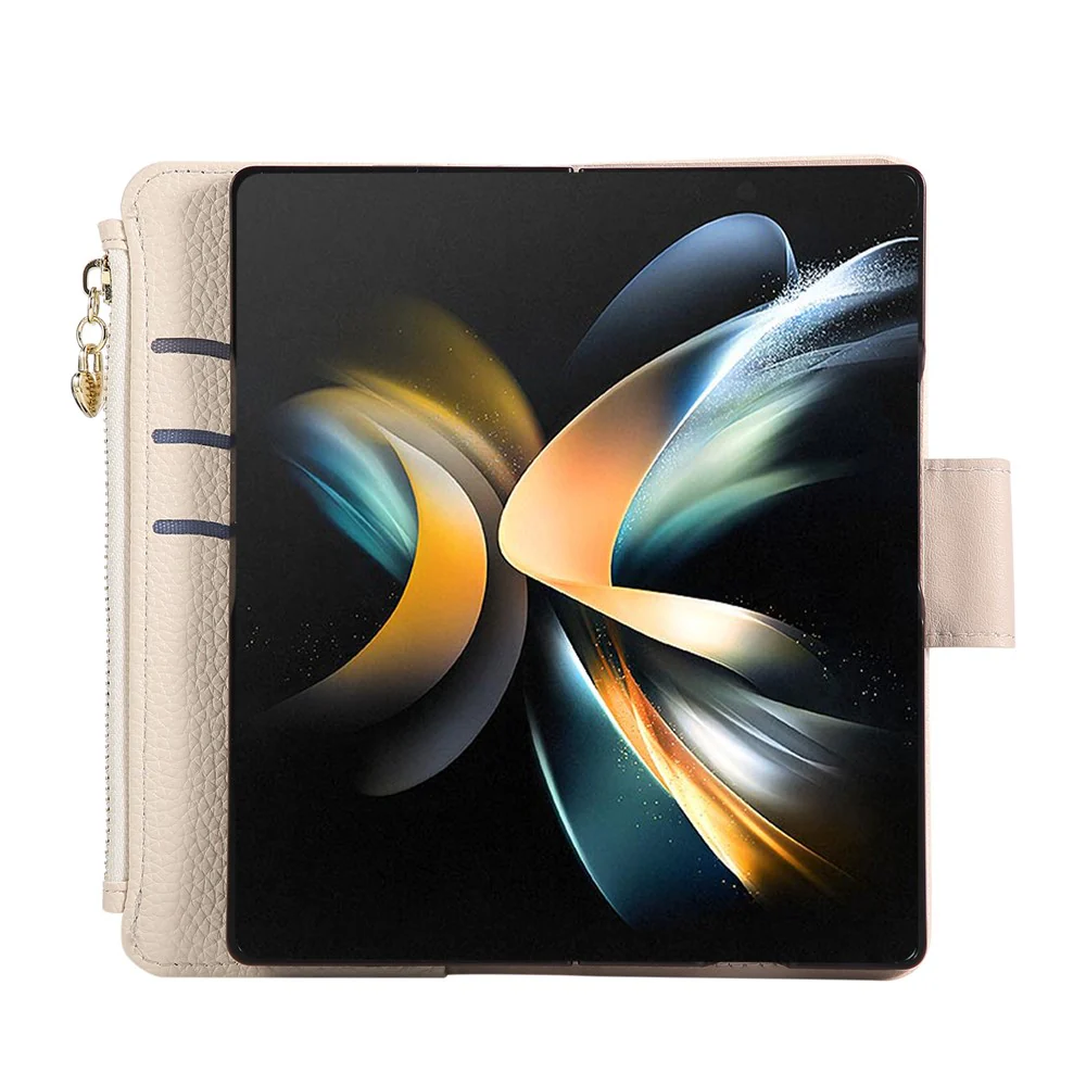 For Samsung Galaxy Z Fold7 5G Case Zipper Wallet Leather Phone Cover with Wrist Strap - Beige - Image 2