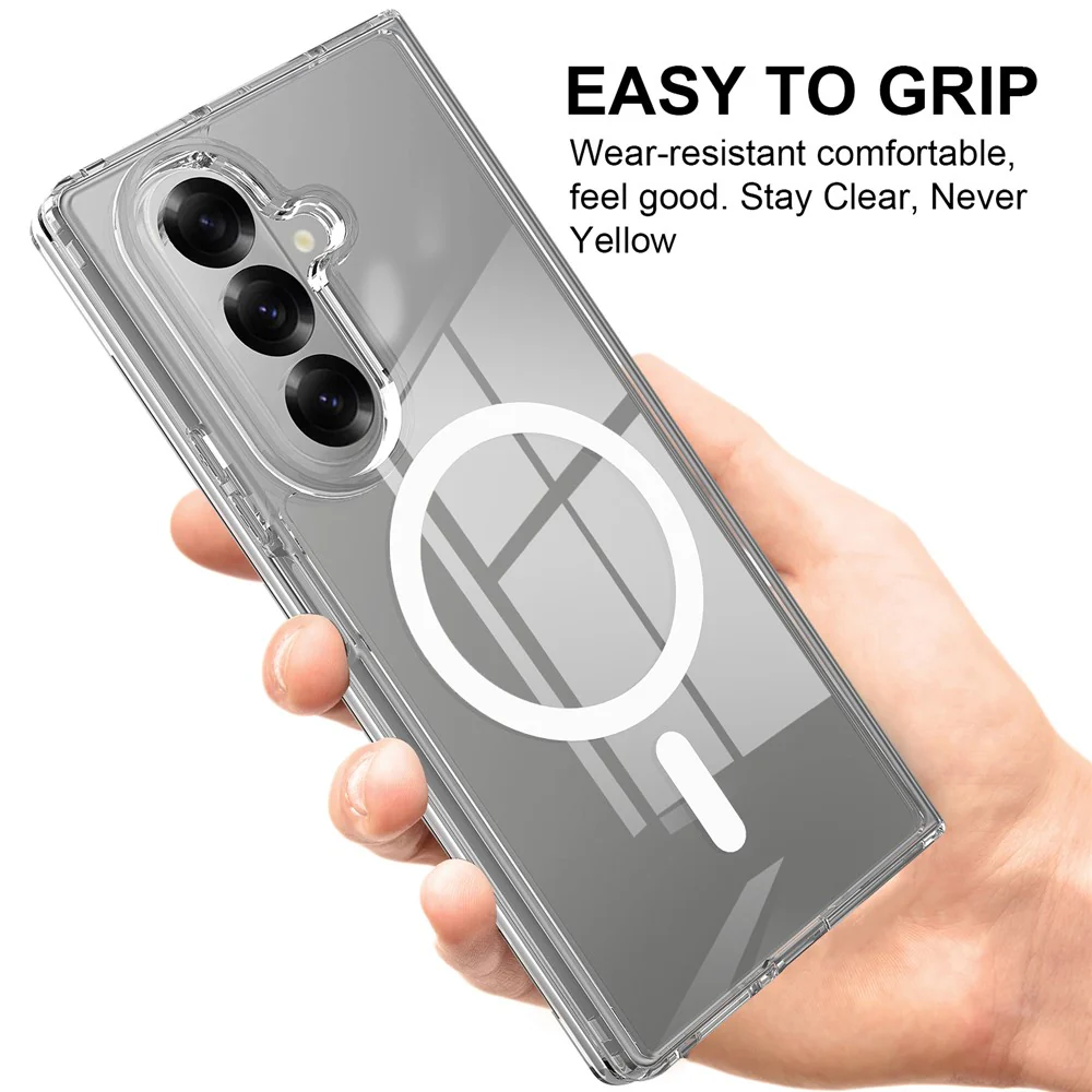 For Samsung Galaxy Z Fold7 5G Clear Phone Case Compatible with MagSafe TPU+Acrylic Back Cover - Clear - Image 3