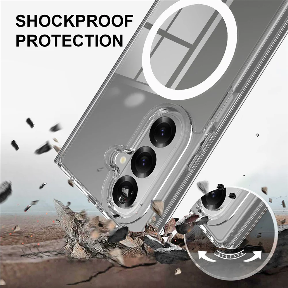 For Samsung Galaxy Z Fold7 5G Clear Phone Case Compatible with MagSafe TPU+Acrylic Back Cover - Clear - Image 6