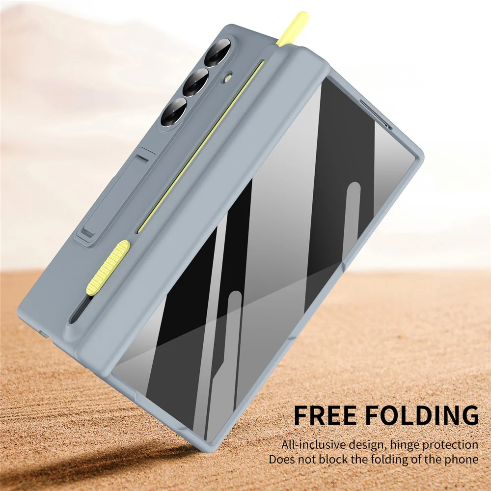 For Samsung Galaxy Z Fold7 5G Kickstand Phone Case with Tempered Glass Screen Protector and Stylus Pen - Grey - Image 5